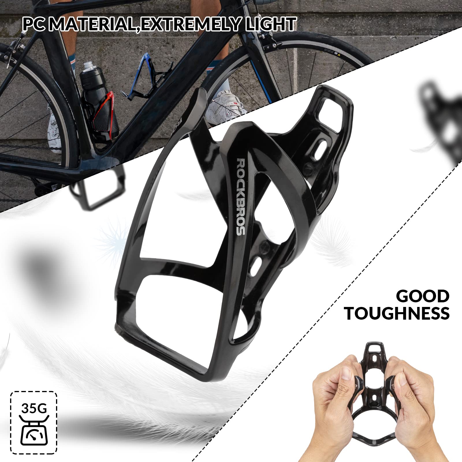 ROCKBROS Bike Water Bottle Holder Ultra-Light Durable Bicycle Bottle Cages with Screws Tool, Universal Bike Cup Holder Rack for Road MTB Bikes…