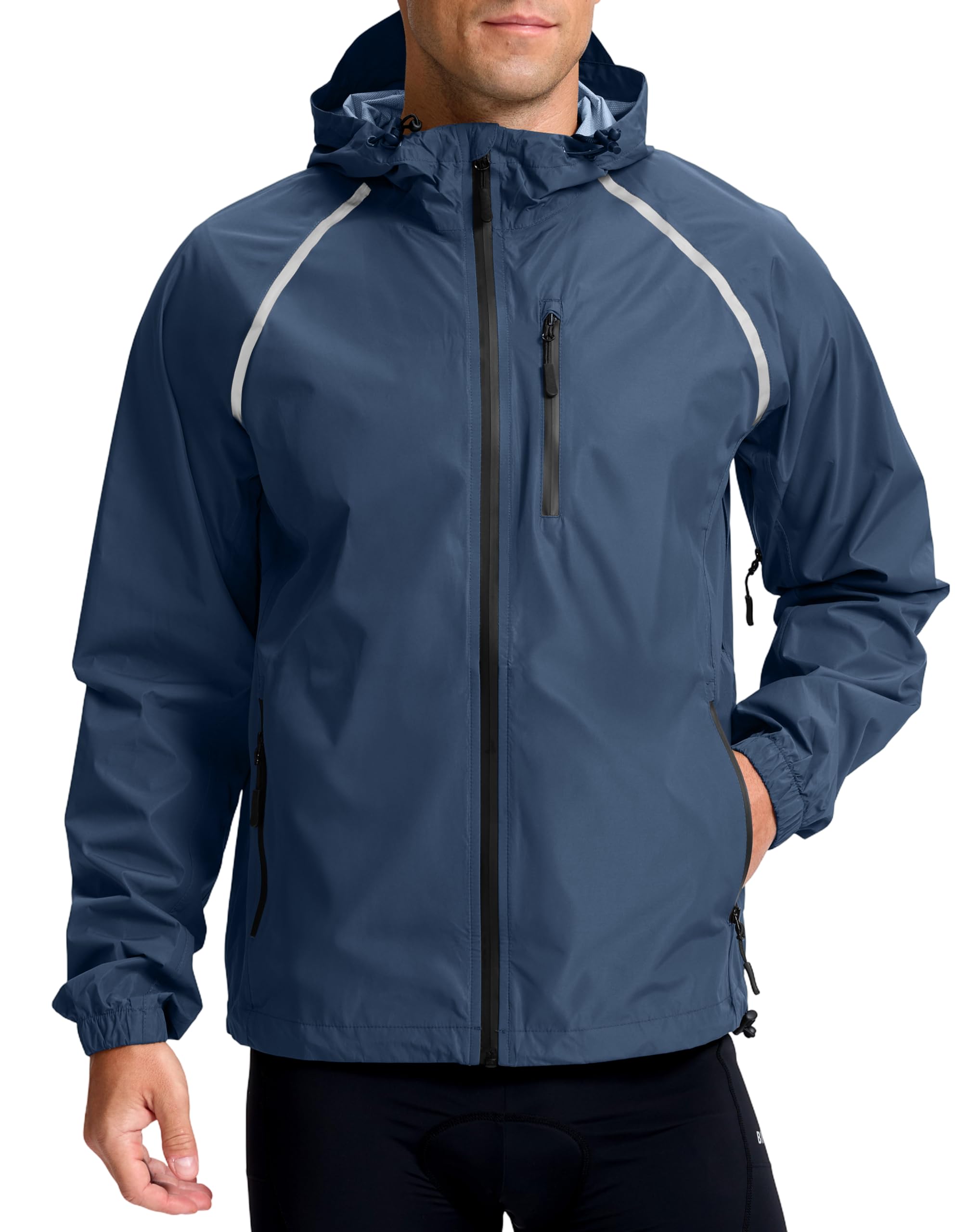 Bikewa Men's Cycling Rain Jackets Waterproof Running Bike Windbreaker Lightweight Packable Hooded Jacket