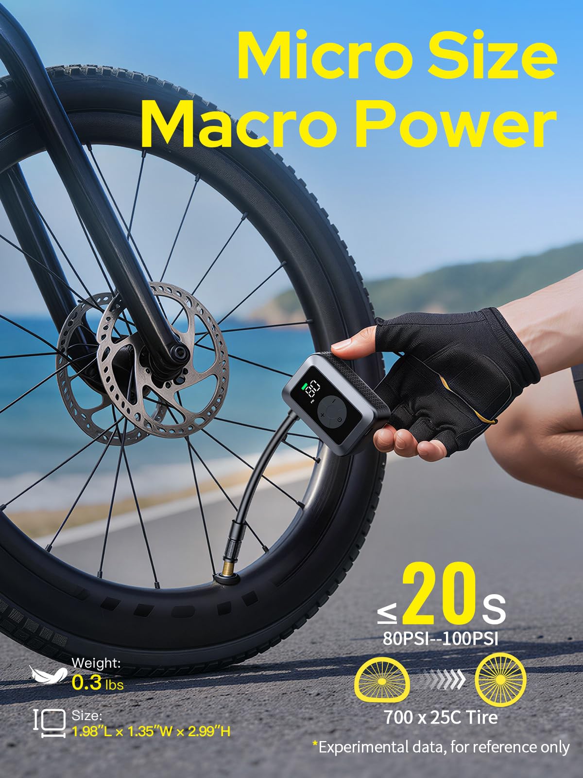 Mini Bike Tire Pump, 120PSI Electric Bicycle Pump with Digital Gauge
