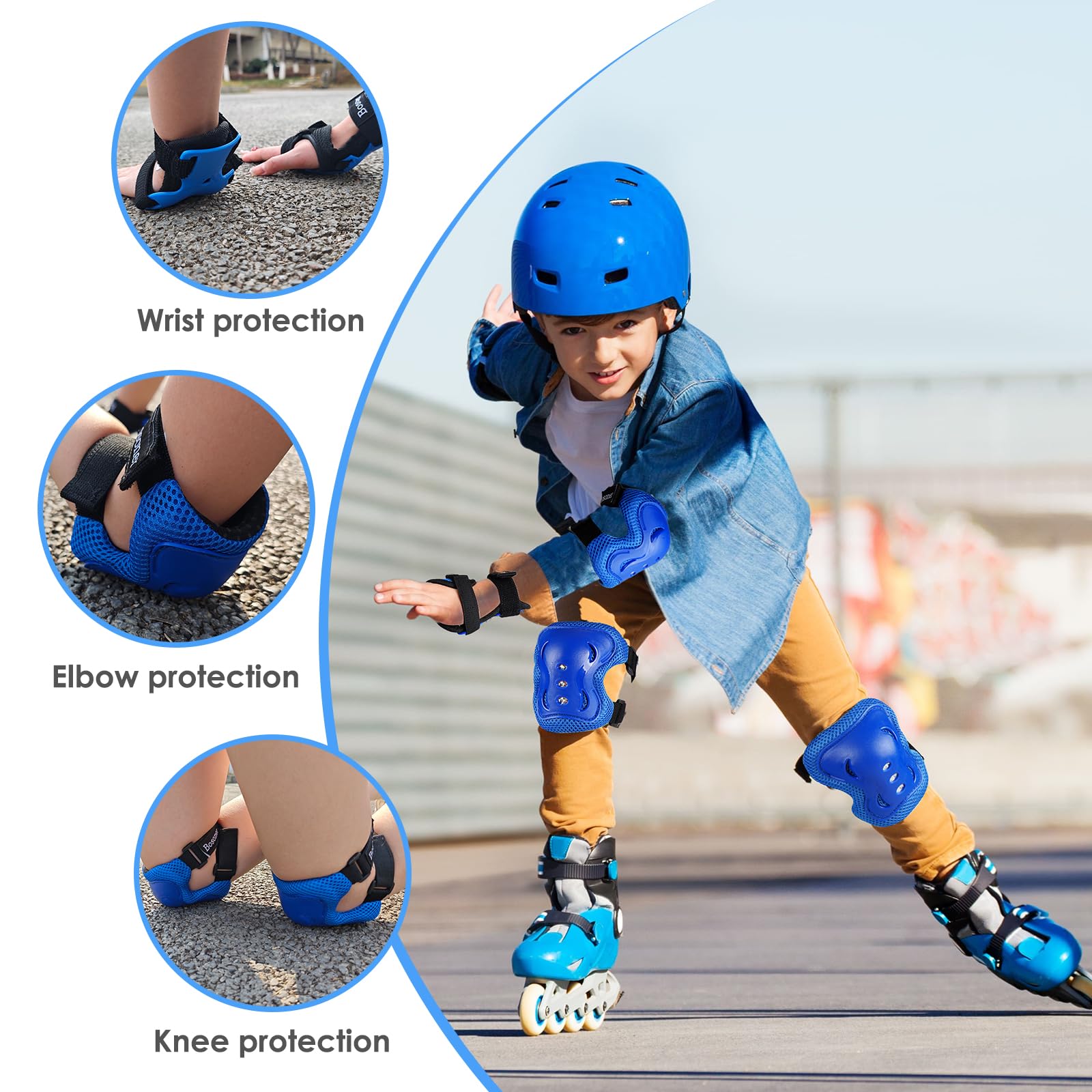 BOSONER Kids/Youth Knee Pad Elbow Pads Guards Protective Gear Set for Roller Skates Cycling BMX Bike Skateboard Inline Skatings Scooter Riding Sports