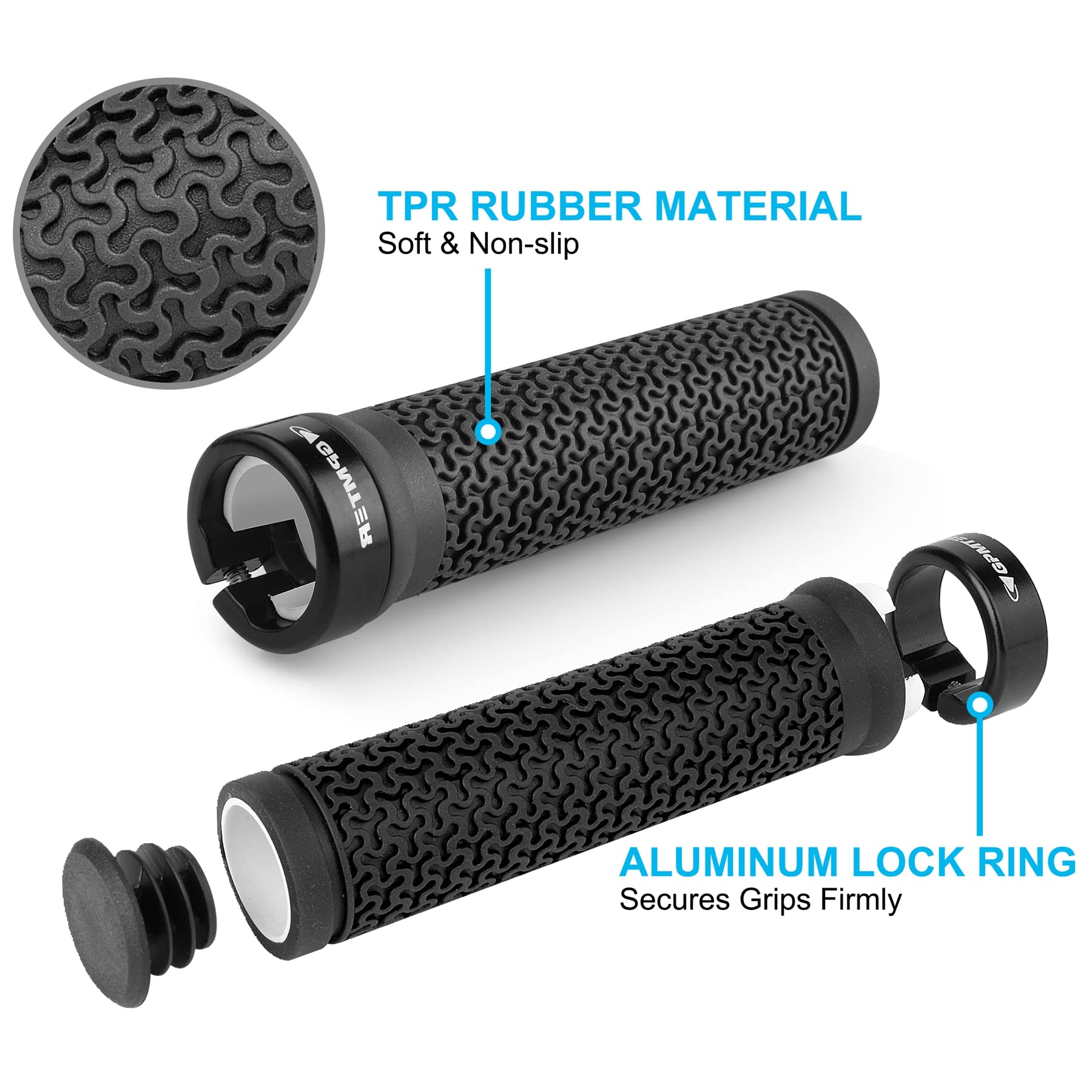 GPMTER Bike Handlebar Grips, Single Lock on Bicycle Handle Bar, for BMX, Mountain, MTB, Beach Cruiser, Scooter, Folding Bike, Soft Non-Slip-Rubber Hand Grip Comfortable Ergonomic