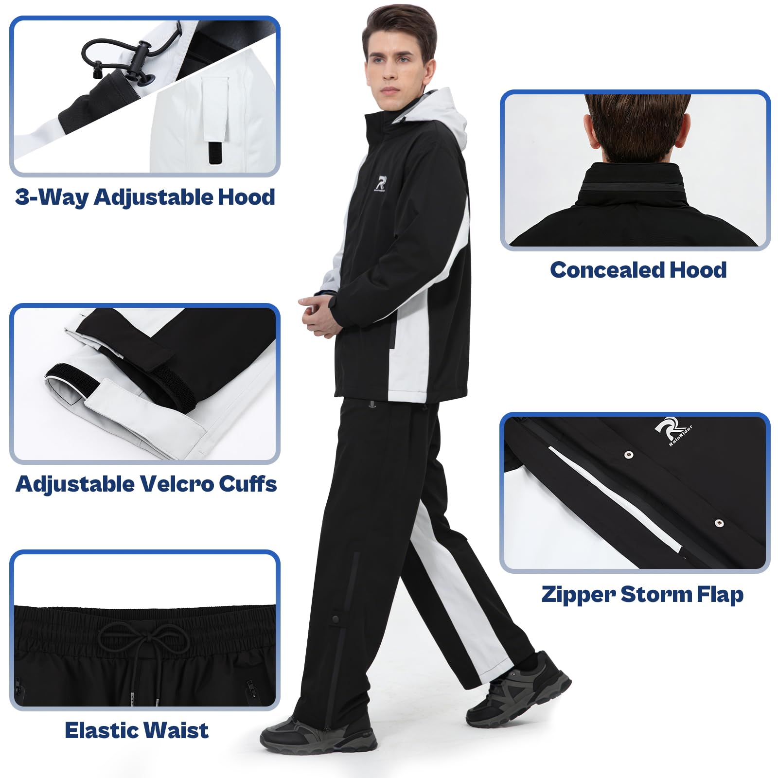 RainRider Rain Suit for Men Waterproof Lightweight 3-Piece Rain Gear