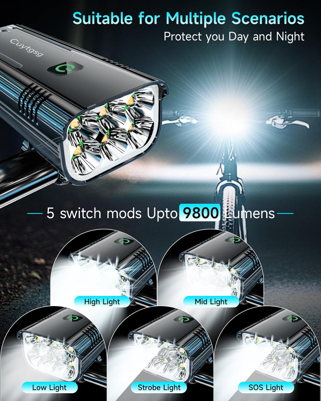 2026 Upgrade 6800Lumen Bike Light for Night Riding,Headlight Taillight Set