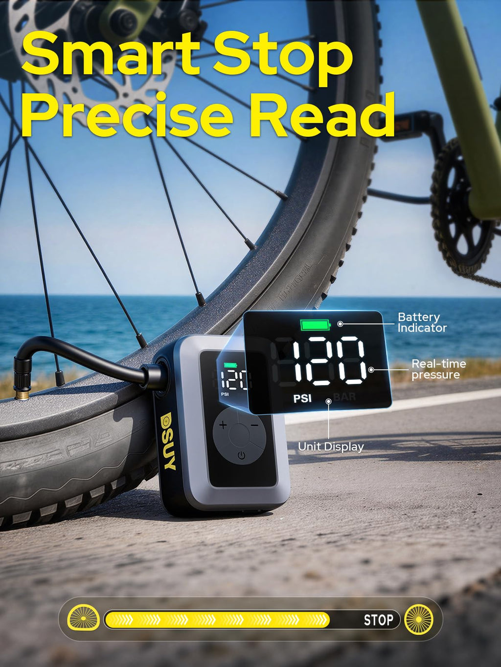 Mini Bike Tire Pump, 120PSI Electric Bicycle Pump with Digital Gauge