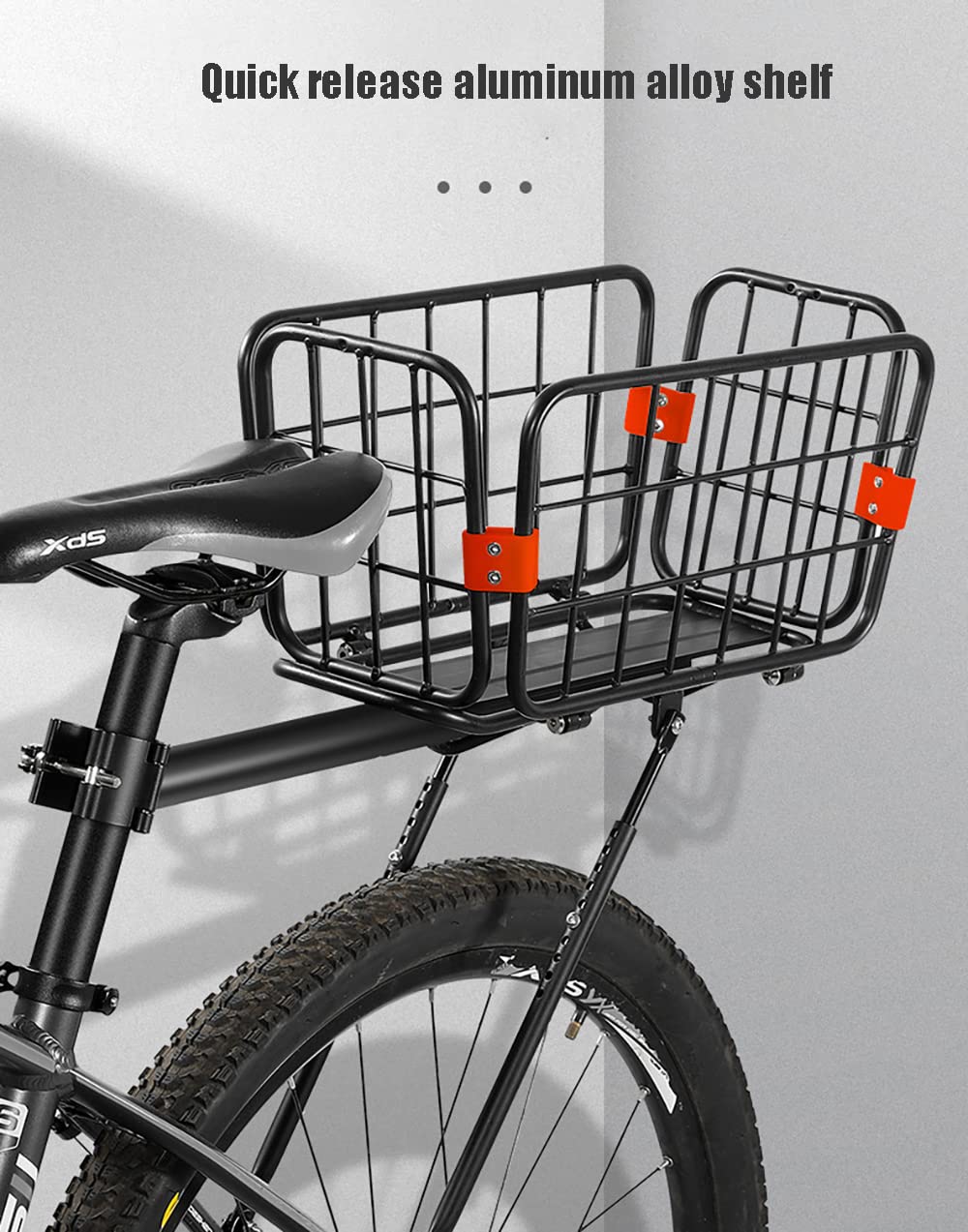 Bicycle Basket, Rear Bike Rack,Quick Release Bicycle Luggage Rack with Basket, Quick Release and Adjustable,75Kg Load,Aluminum Alloy
