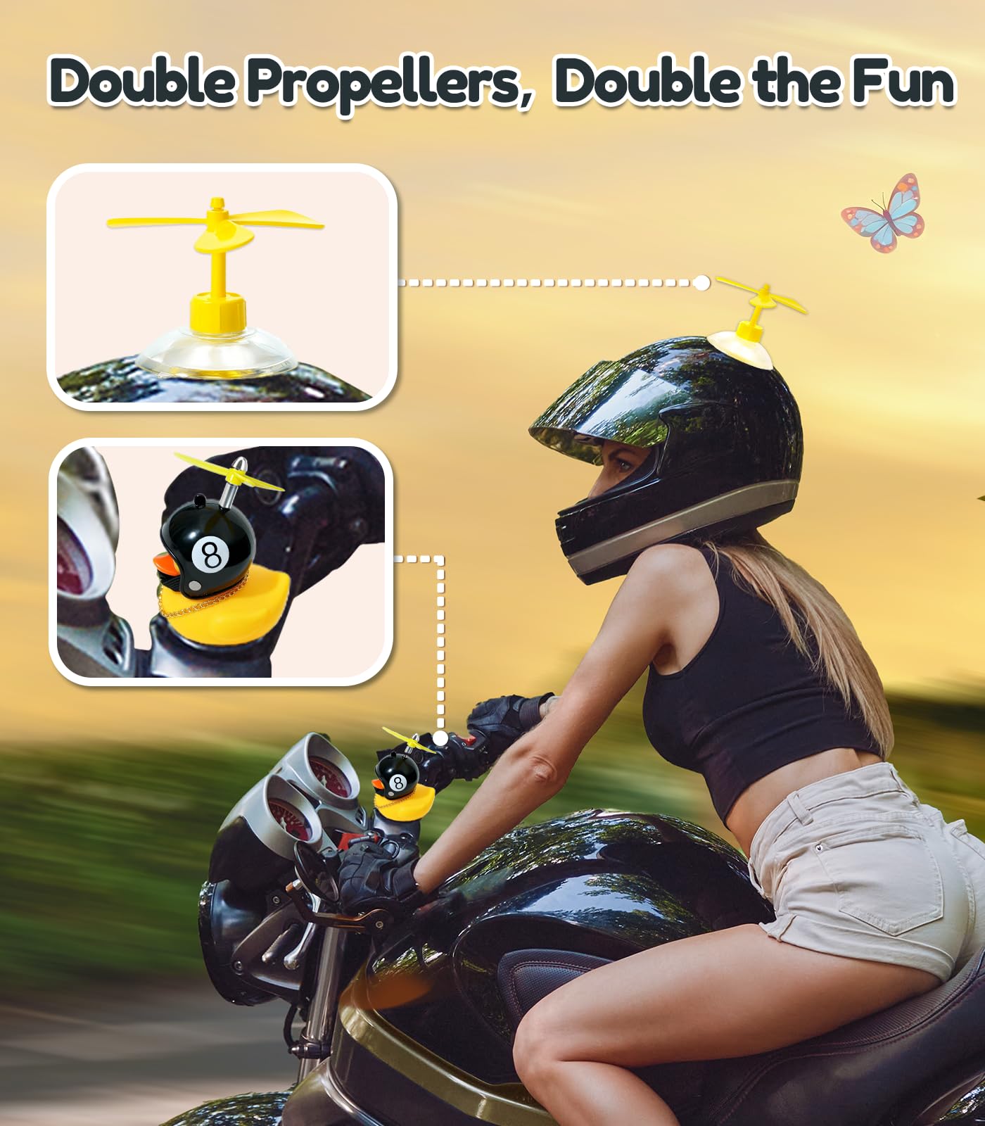 EMPATHECH Rubber Duck Bike Decorations [New Stable Clamp Mount] Cute Squeak Duck Bike Bell [Two Helmet Propeller] Funny Bike Accessories E Scooter Motorcycle Cycling Gifts