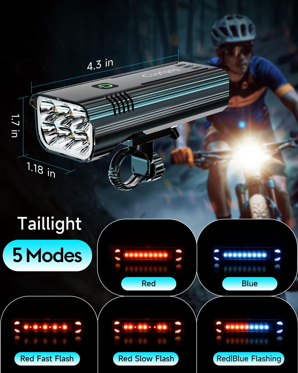 2026 Upgrade 6800Lumen Bike Light for Night Riding,Headlight Taillight Set