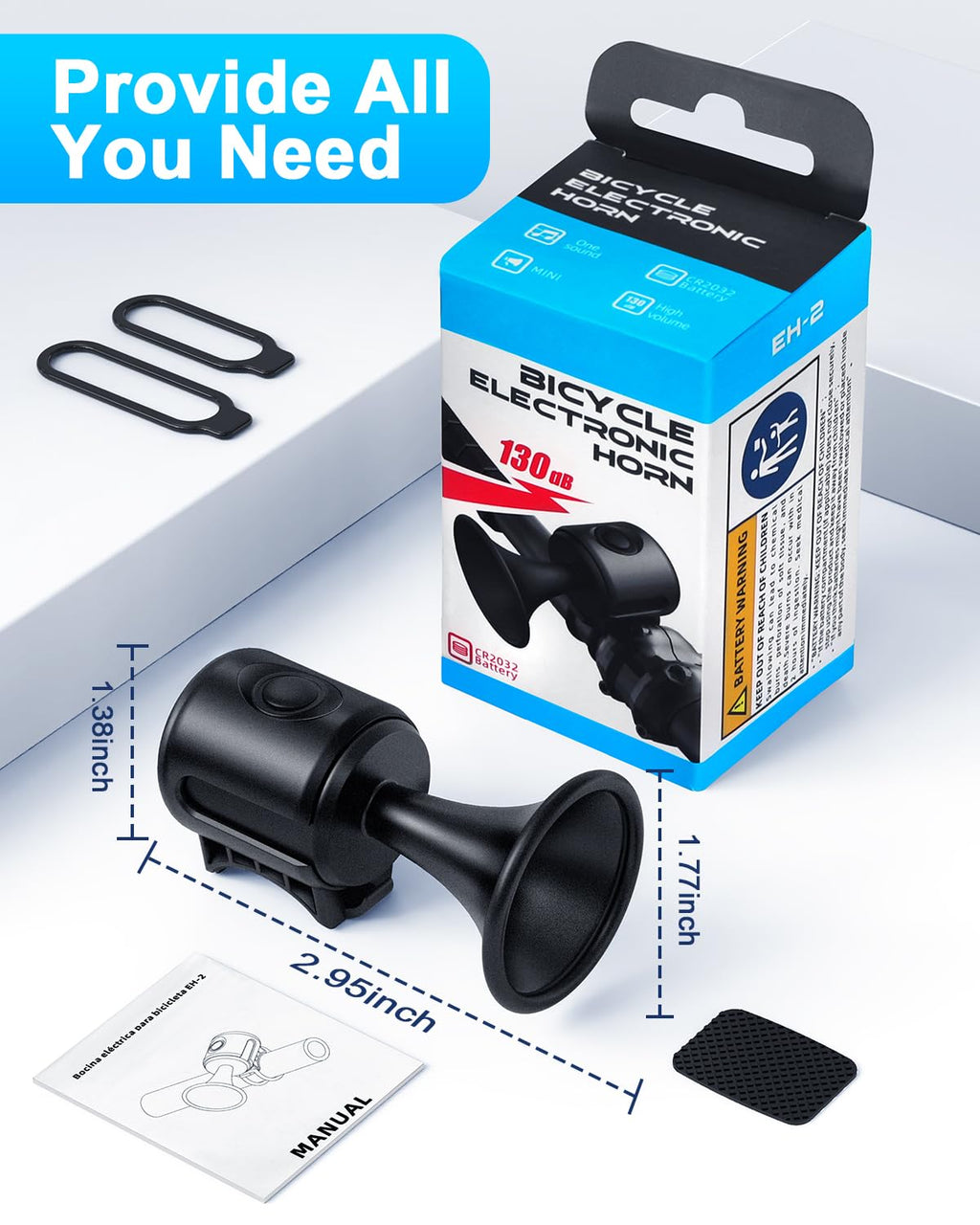 Electric Bike Horn 130db Loud Bicycle Horn，Bike Bell for 22.2-32mm Handlebars Bike Horn for Adults with 3V Battery,Easy Installation Bicycle Bells for Adults Kids Mountain Bike/Scooter/Ebike