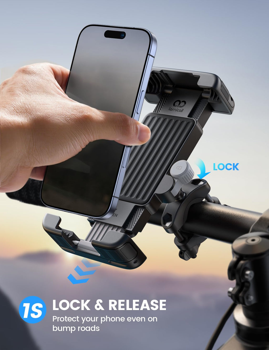 Lamicall Bike Motorcycle Phone Mount - [1s Quick Lock] for 6-7.2" Phones
