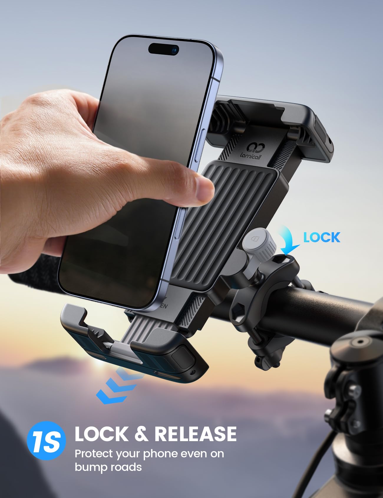 Lamicall Bike Motorcycle Phone Mount - [1s Quick Lock] for 6-7.2" Phones
