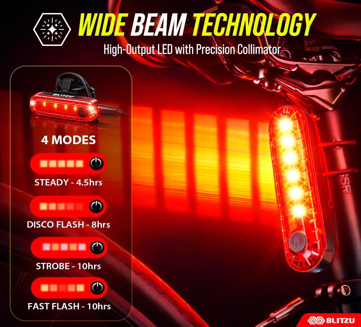 BLITZU Bike Tail Light, 2 Pack USB-C Rechargeable LED Bicycle Rear Lights