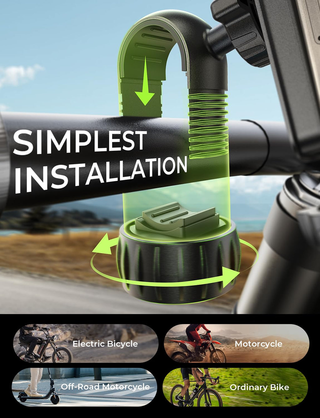 LISEN Bike Phone Holder, [Super Easy Install] Motorcycle Phone Mount Ebike Accessories Bicycle Handlebar Holder Mount Gifts for Adults Kids Men Mountain Mini Bike Scooter Gear Accessories