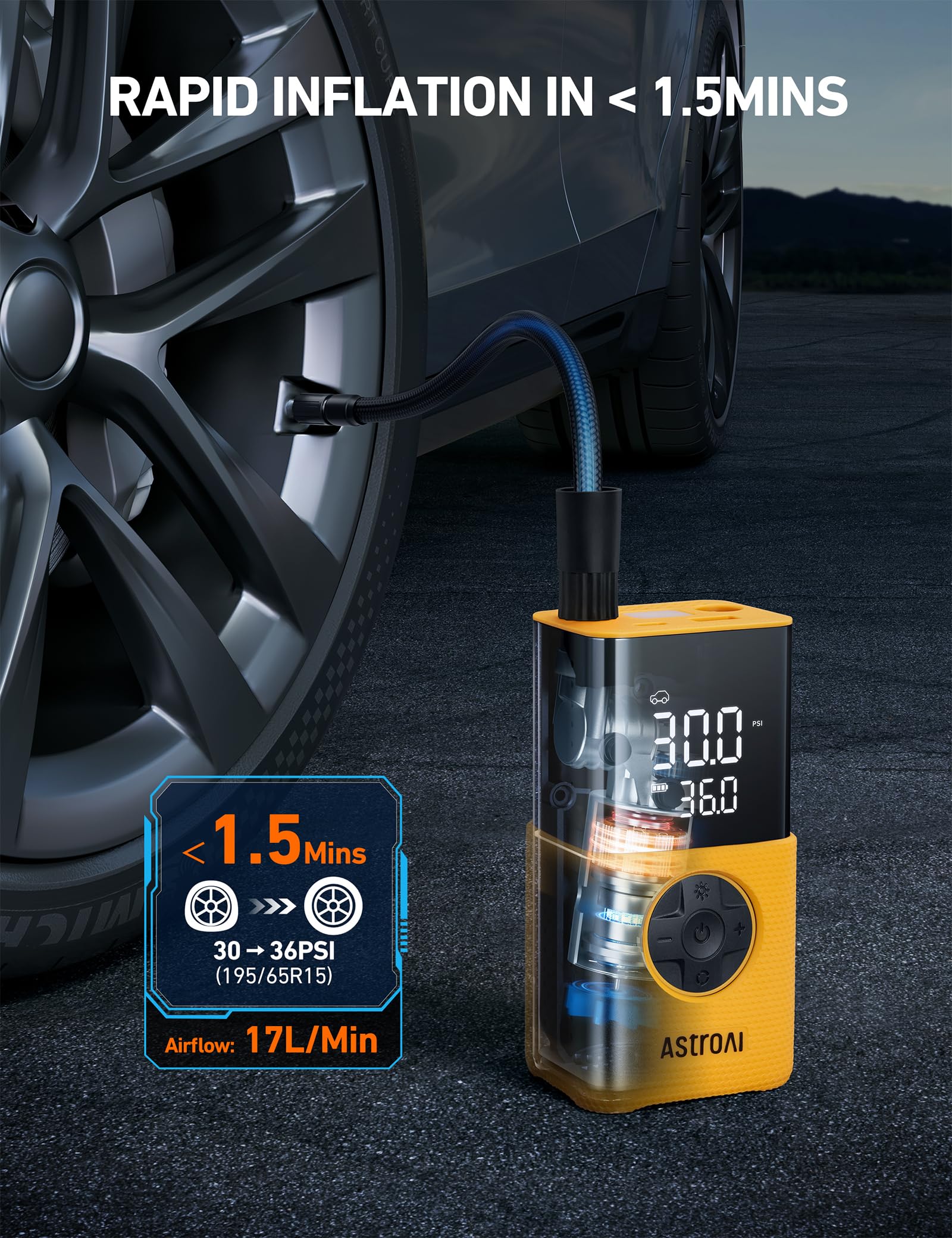 AstroAI L7 & L7S Tire Inflator Portable Air Compressor Cordless Bike Pump with Digital Dual Values Display, 150 PSI Car Tires Pump with LED Lights Air Pump for Cars, Motorcycles, Bikes, Balls
