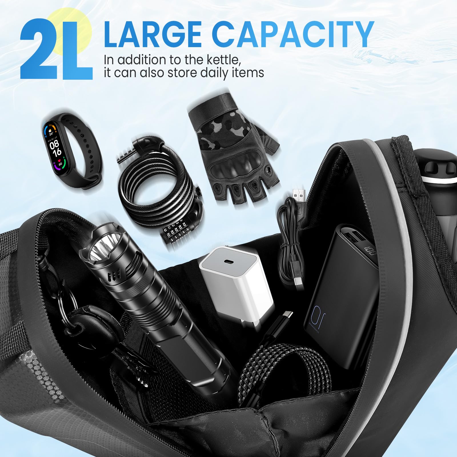 GXCROR Electric Scooter Bag 2L Large Capacity, Waterproof Front Hanging Storage Bag, Portable Handlebar Bag for Carrying Phone, Bottle, Charger Tools