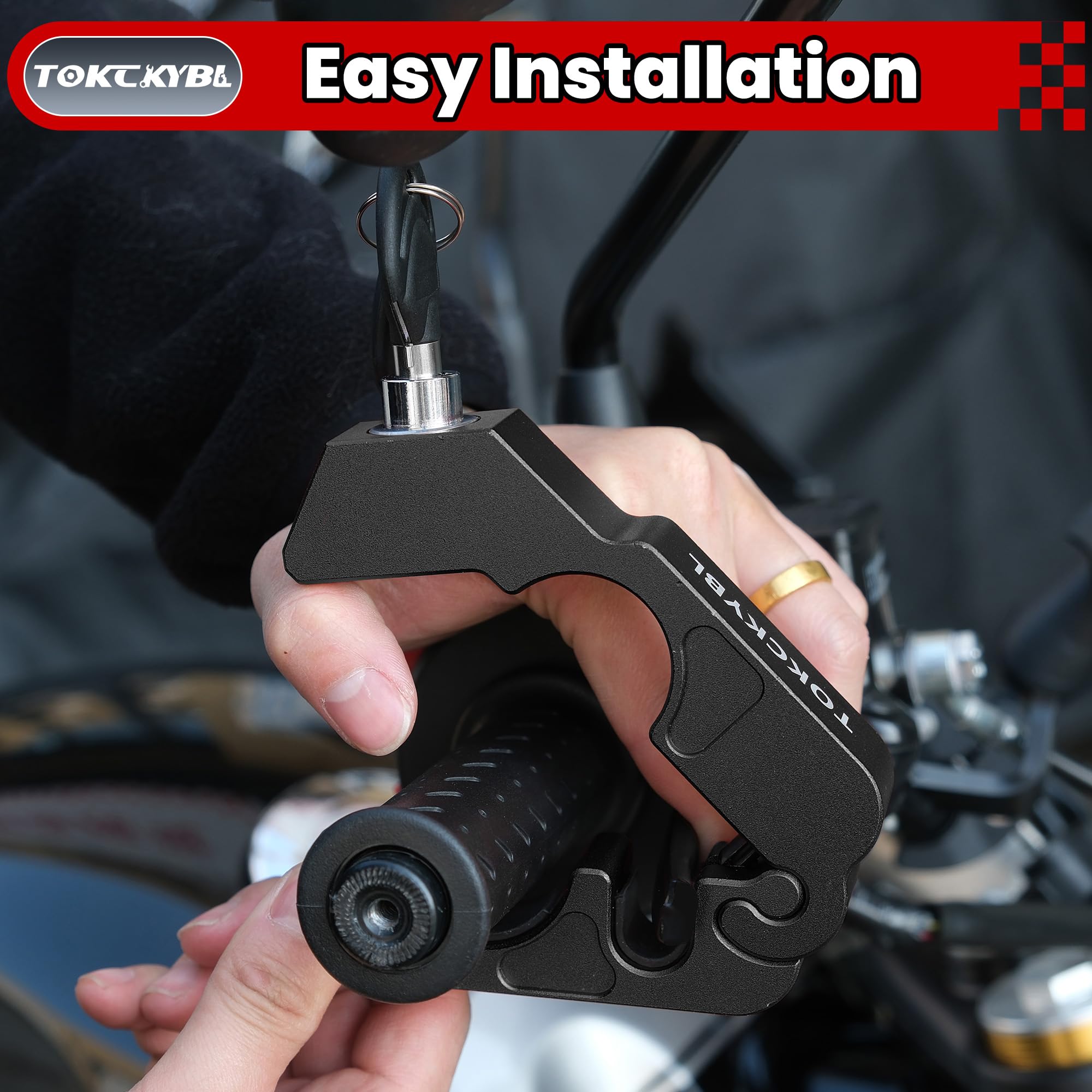 TOKCKYBL Motorcycle Lock, Heavy Duty Anti Theft Helmet, Brake and Handlebar Lock, Universal for Motorcycles, ATVs, Dirt Bikes, Mopeds，Scooters