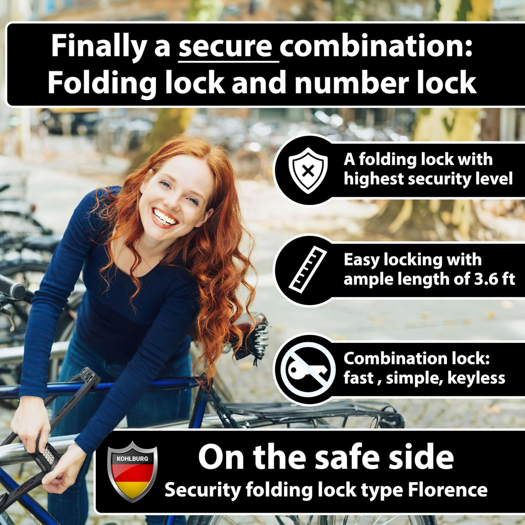 KOHLBURG Security Combination Folding Bike Lock [Bolt Cutter Proof] 43”