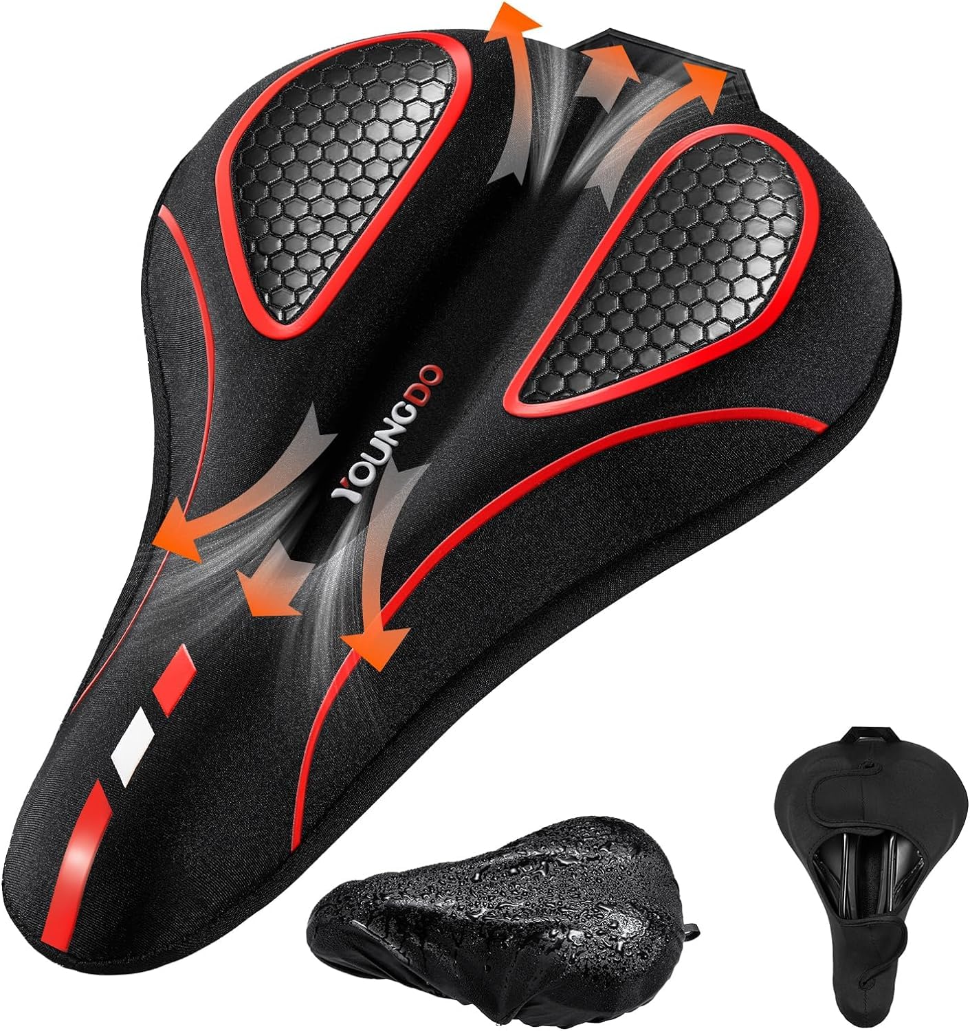 YOUNGDO Bike Seat Cushion with Waterproof Cover, Gel Bicycle Seats Pad for Narrow Saddle, Shock Absorbing, Fit for Peloton, BMX, MTB & Road
