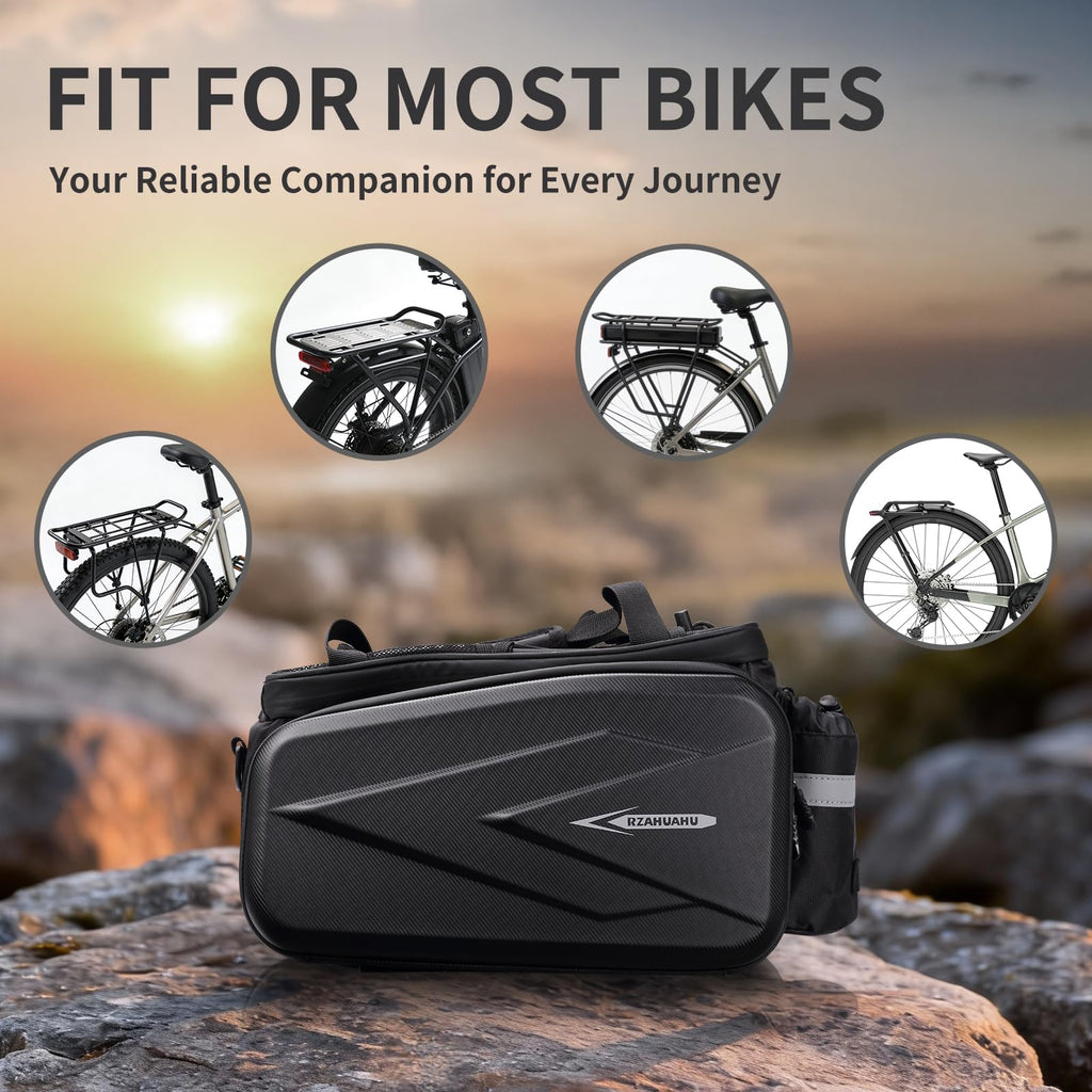 WMAWJBT Bike Rear Rack Bag with Hard Shell Bike Bag with Shoulder Strap Ebike Accessories Bicycle Accessories Bike Panniers with Waterproof Cover for Cycling Camping Travel