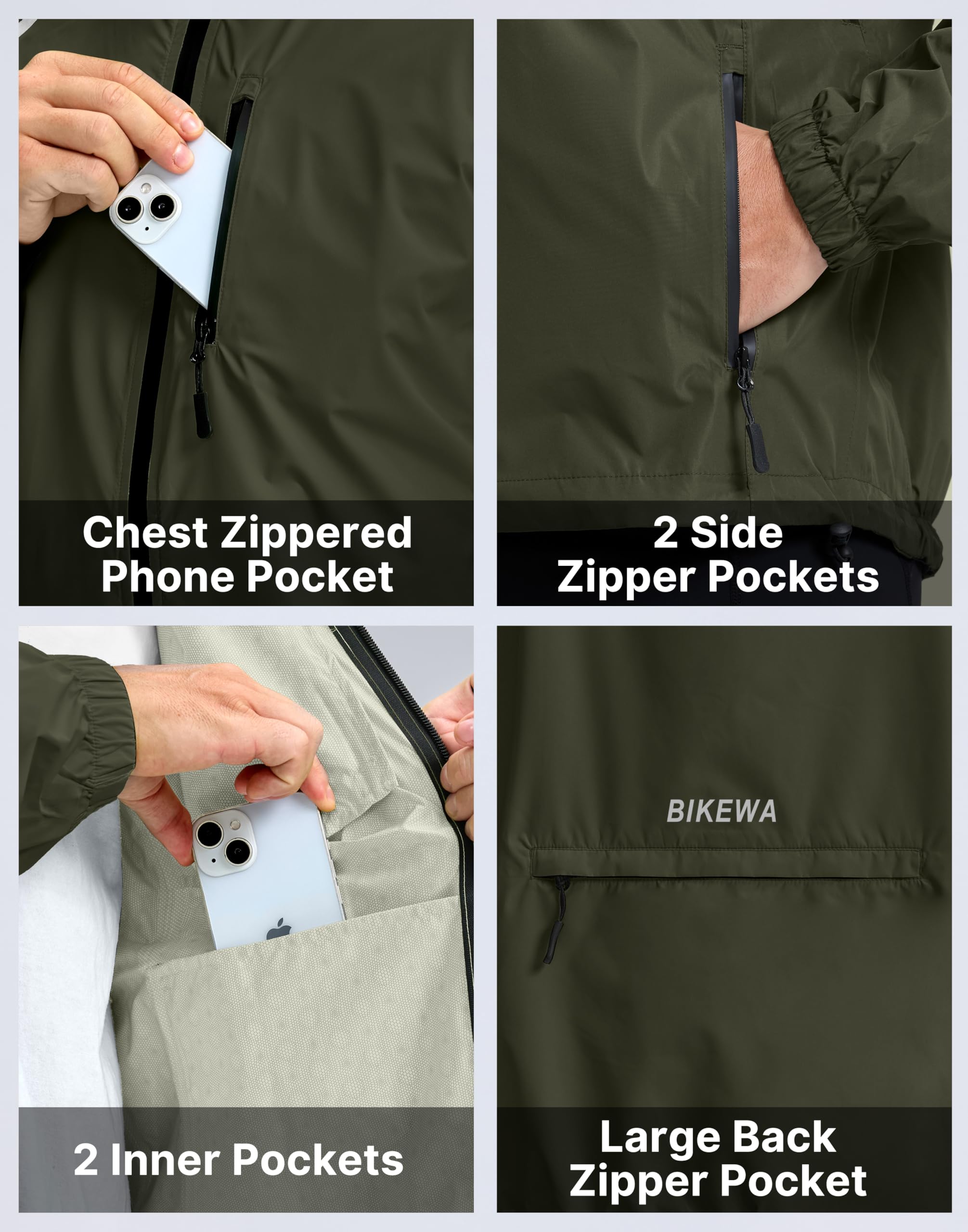 Bikewa Men's Cycling Rain Jackets Waterproof Running Bike Windbreaker Lightweight Packable Hooded Jacket