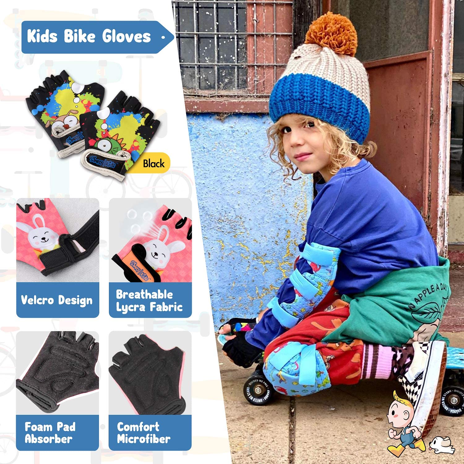 Simply Kids BUNDLE: Knee Pads, Elbow Pads, Bike Gloves and Wrist Guards for Child Boy Girl Toddler I One Set for All Sports Roller-Skating Balance Bike Skateboard