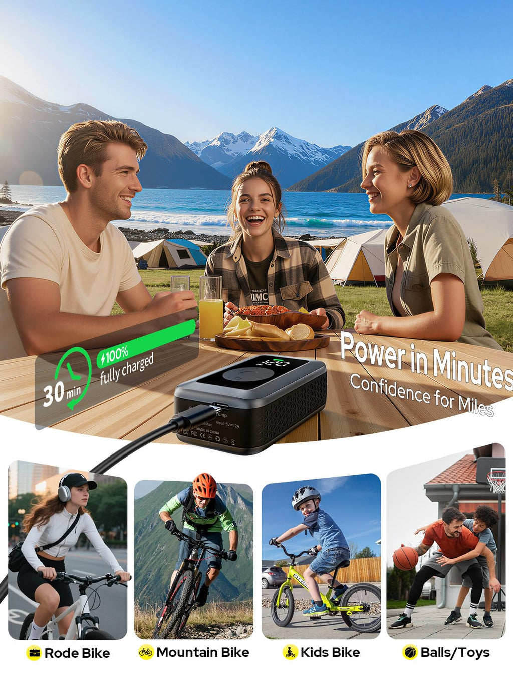 Mini Bike Tire Pump, 120PSI Electric Bicycle Pump with Digital Gauge