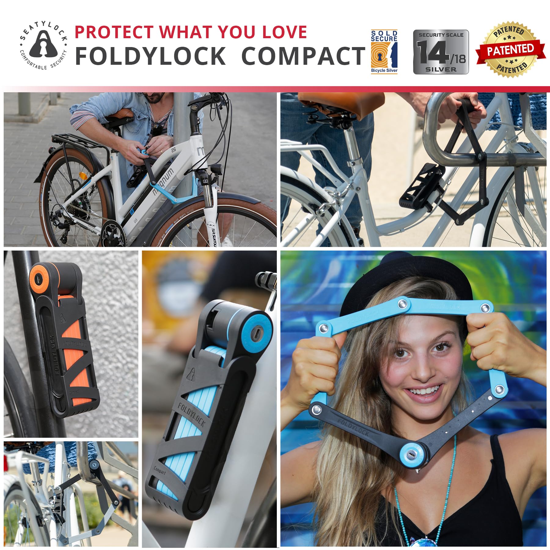 Seatylock FoldyLock Compact Lightweight Patented Folding Bike Lock 33.5 in