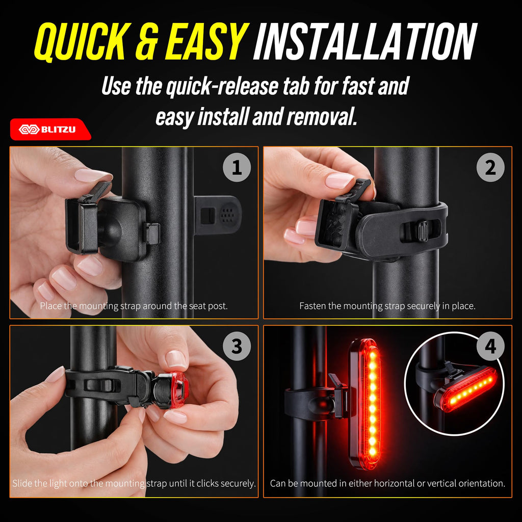 BLITZU USB-C Rechargeable LED Bike Tail Lights, 2-Pack