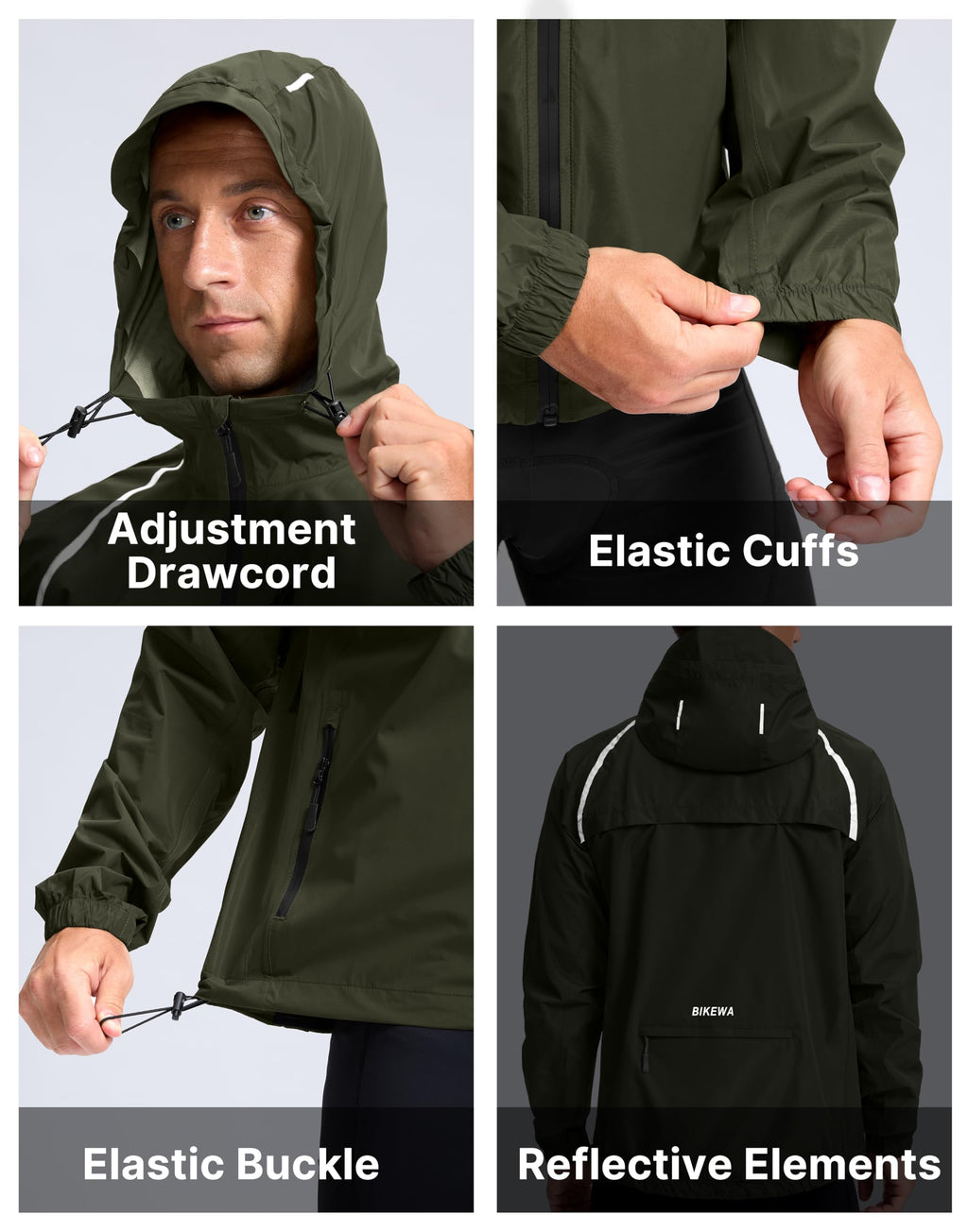 Bikewa Men's Waterproof Packable Cycling Rain Jacket