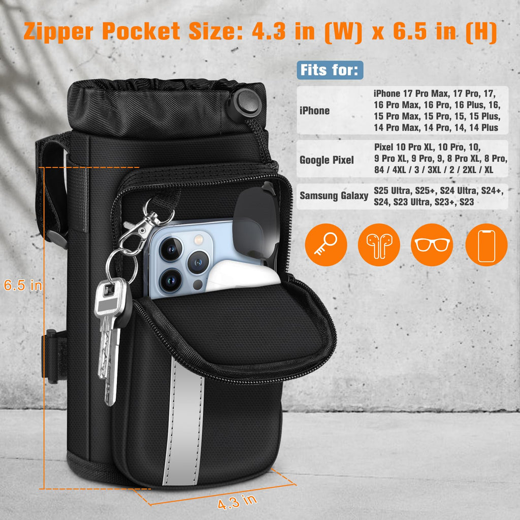 FINPAC Universal Bike Cup Holder with Phone Pockets