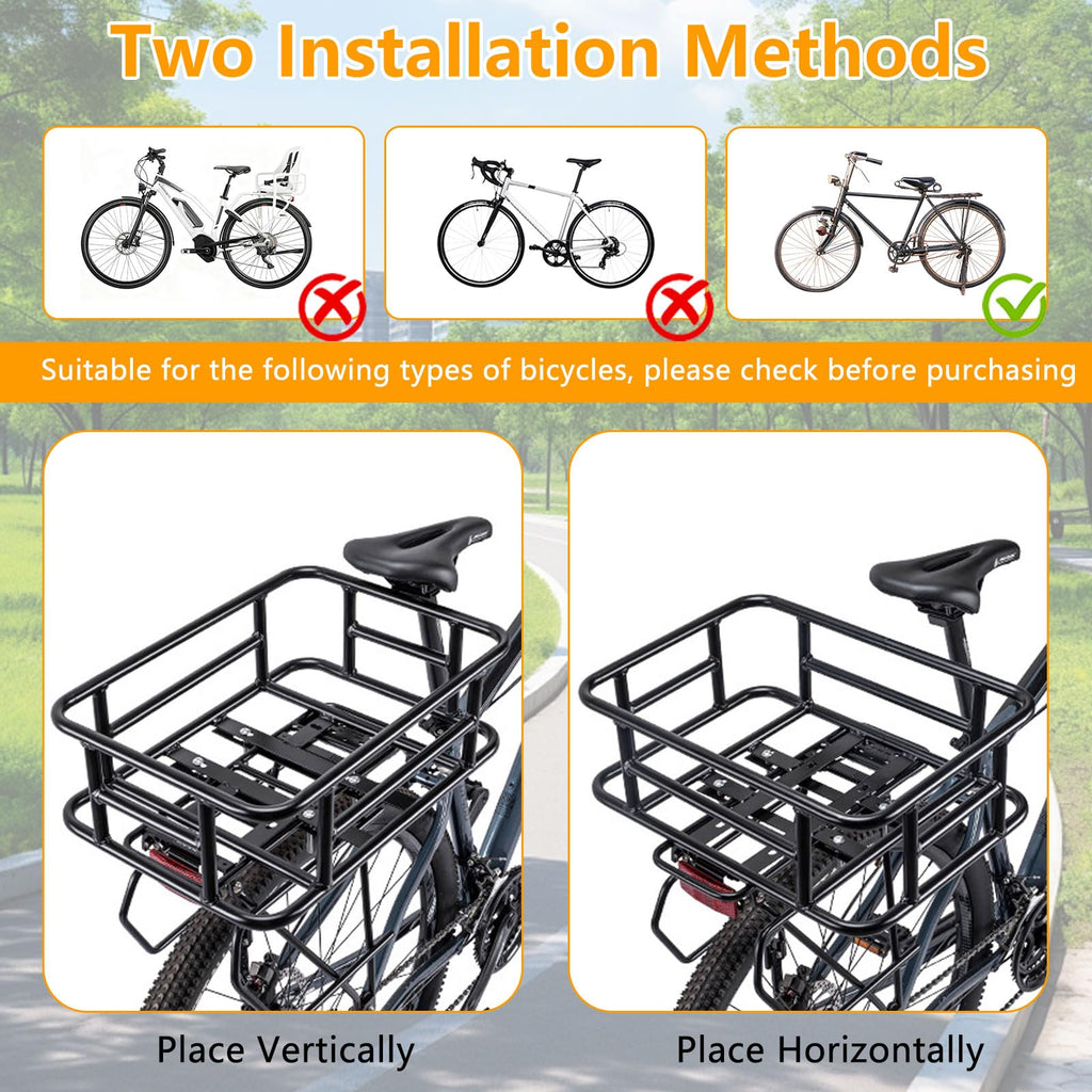 Rear Bike Basket, Bike Rear Rack with Pu Waterproof Line, Heavy Duty Bicycle Basket, Metal Cargo Bike Basket Bike Rear Rack for Most Bikes