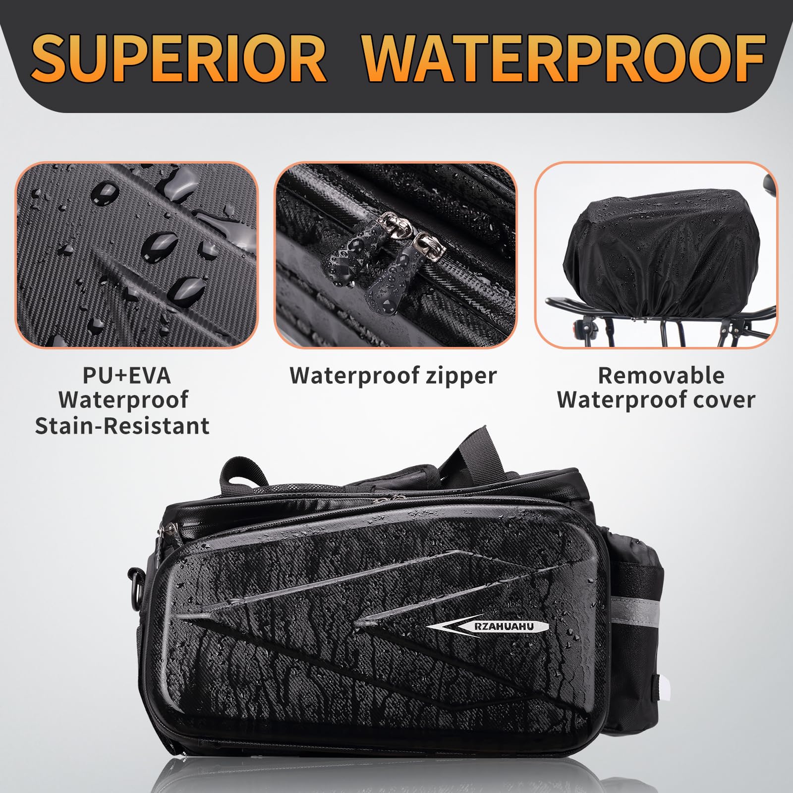 WMAWJBT Bike Rear Rack Bag with Hard Shell Bike Bag with Shoulder Strap Ebike Accessories Bicycle Accessories Bike Panniers with Waterproof Cover for Cycling Camping Travel