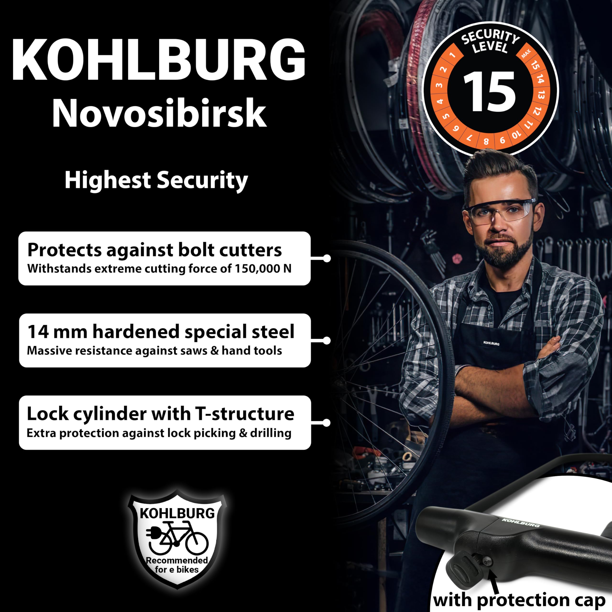 KOHLBURG Highest Security U Lock [Sold Secure Diamond] Bike Lock, 4 Keys