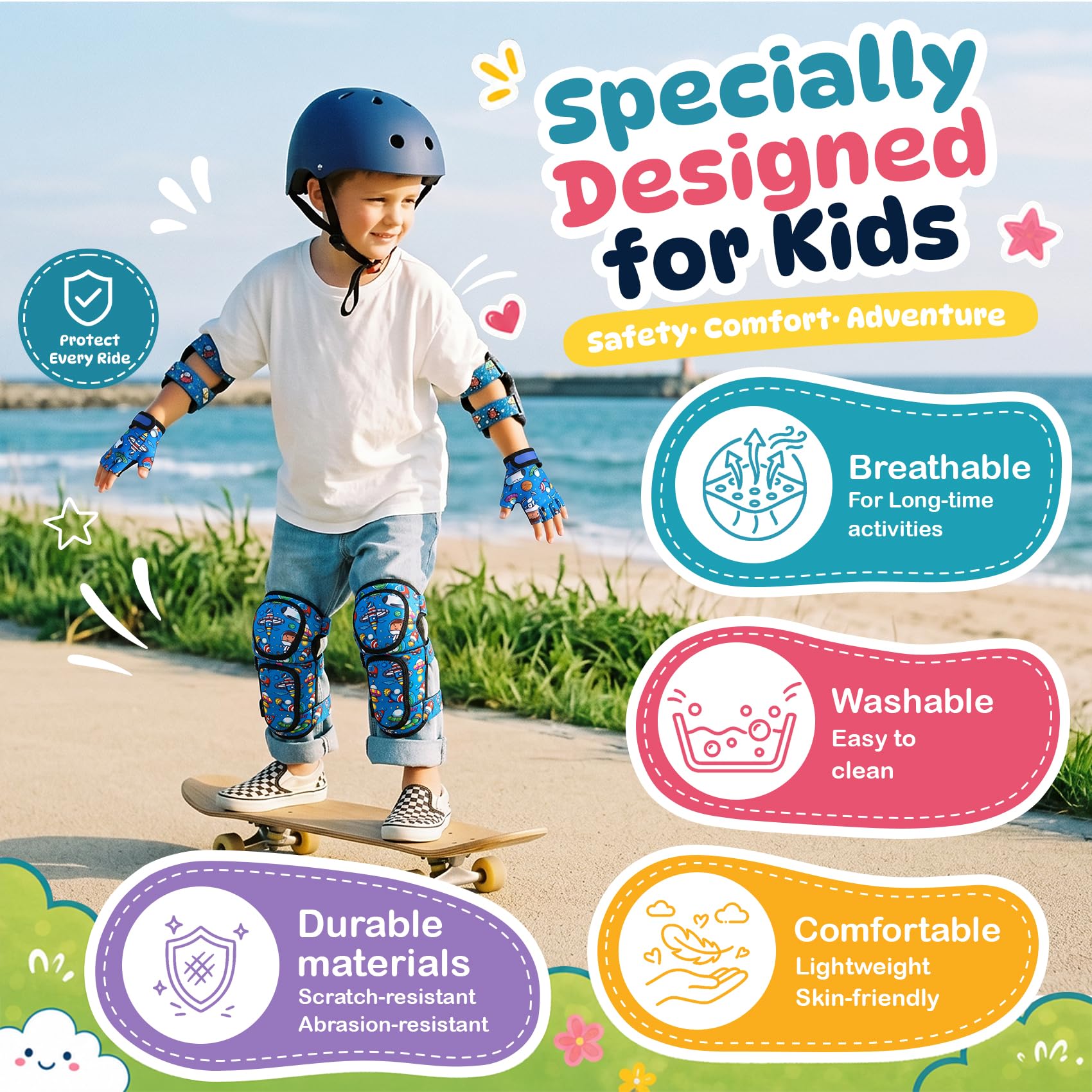 Soft-Style Kids Protective Gear Knee & Elbow Pads with Bike Gloves