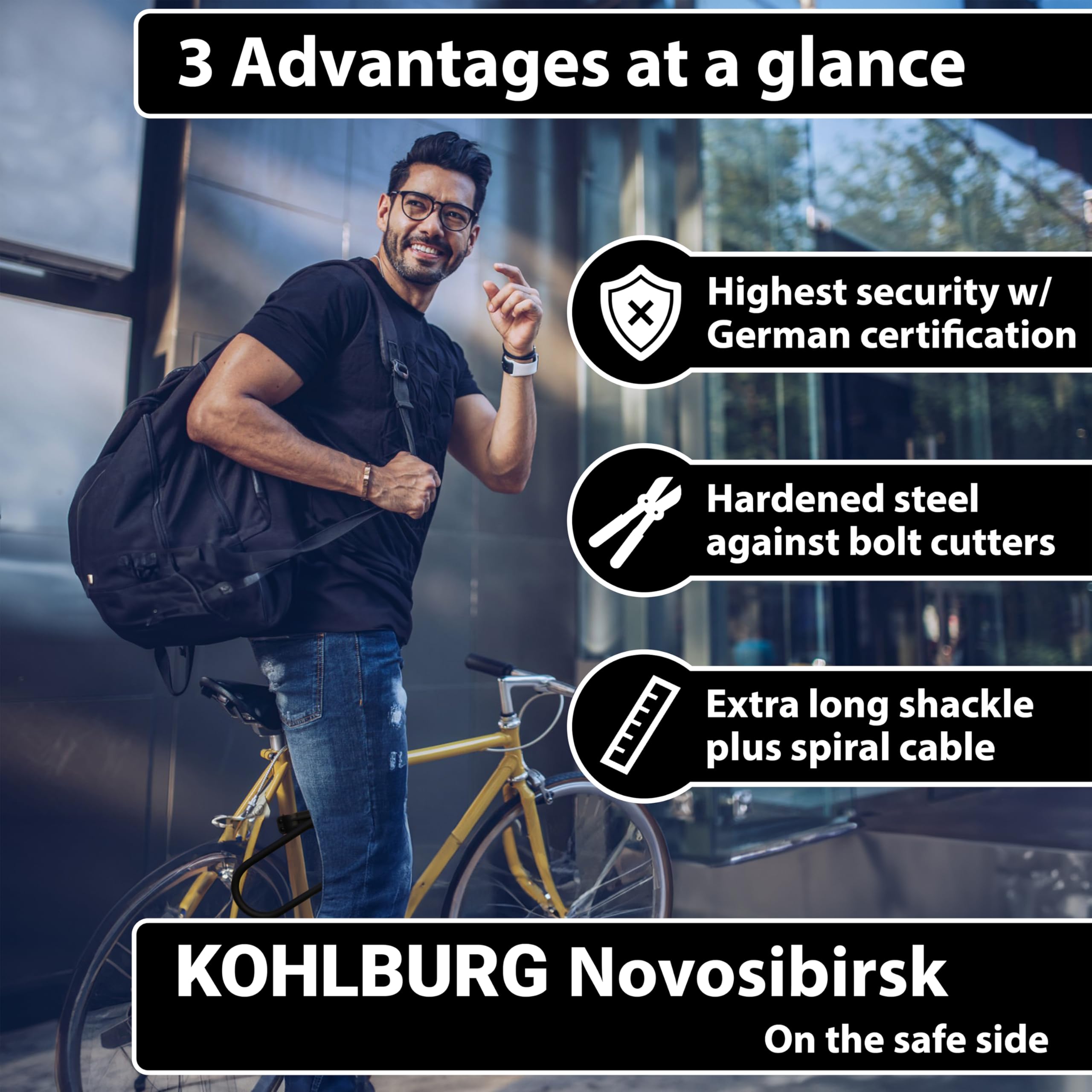 KOHLBURG Highest Security U Lock [Sold Secure Diamond] Bike Lock, 4 Keys