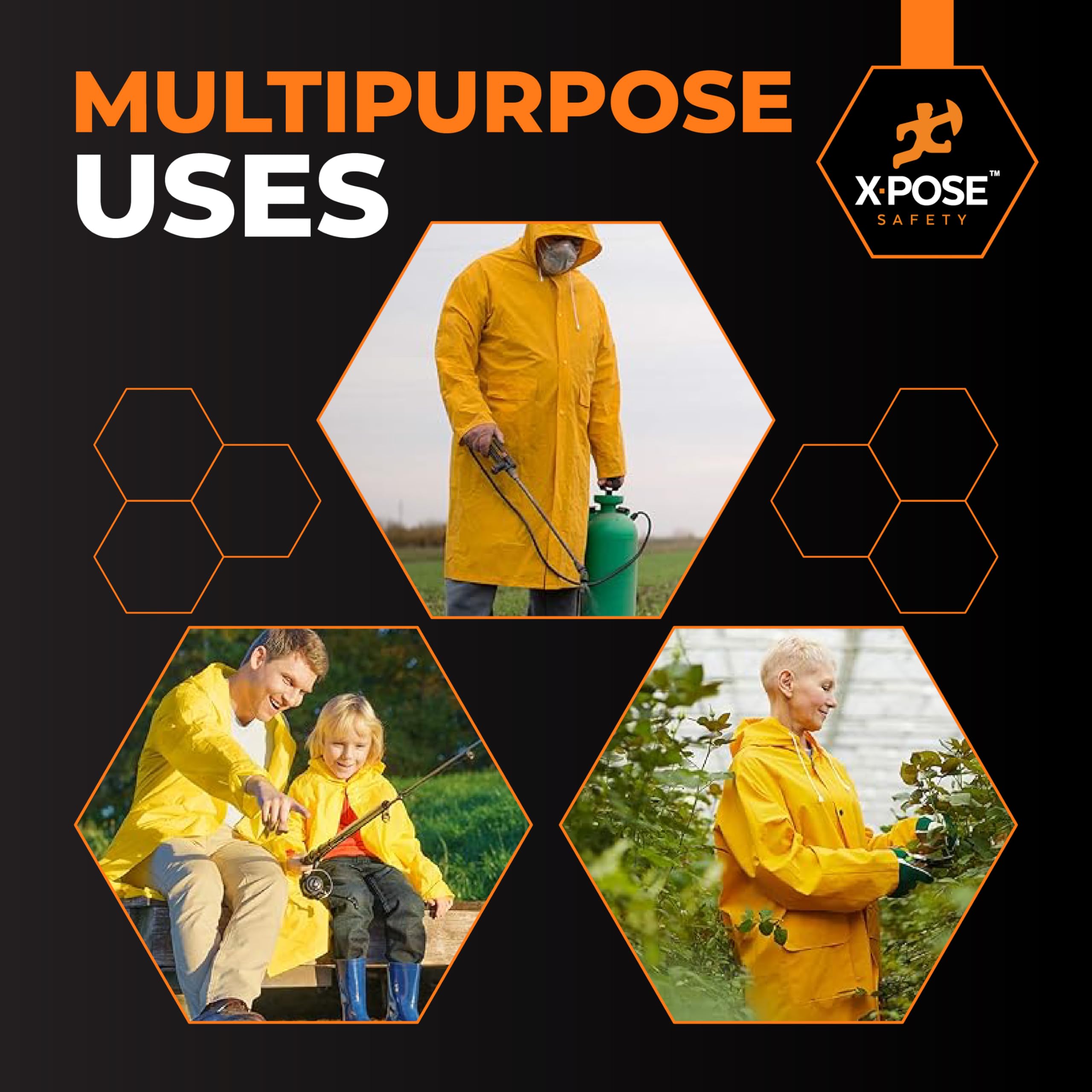 Xpose Safety Heavy Duty Yellow Rain Coat –.35mm PVC 48in Raincoat Jacket with Detachable Hood - Waterproof - Storm Weather, Raining, Fishing, Wet Work Conditions - 4XL