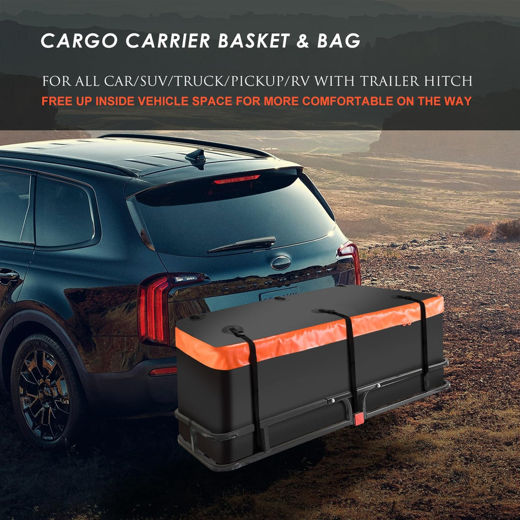 Hitch Roof Mount Cargo Carrier Basket + Waterproof Bag Cubic Feet,and Cargo Net with Attachment Hooks,Ratchet Straps.200 500 Lbs Capacity