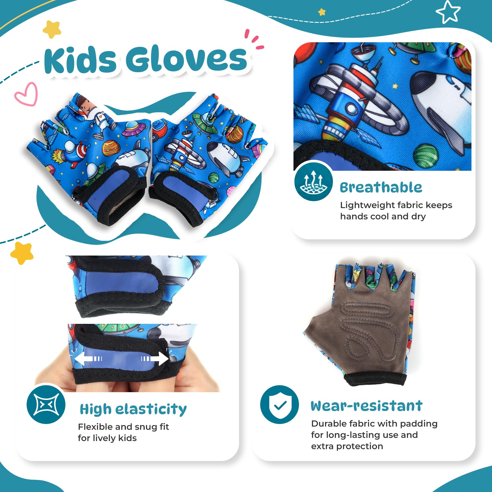 Soft-Style Kids Protective Gear Knee & Elbow Pads with Bike Gloves