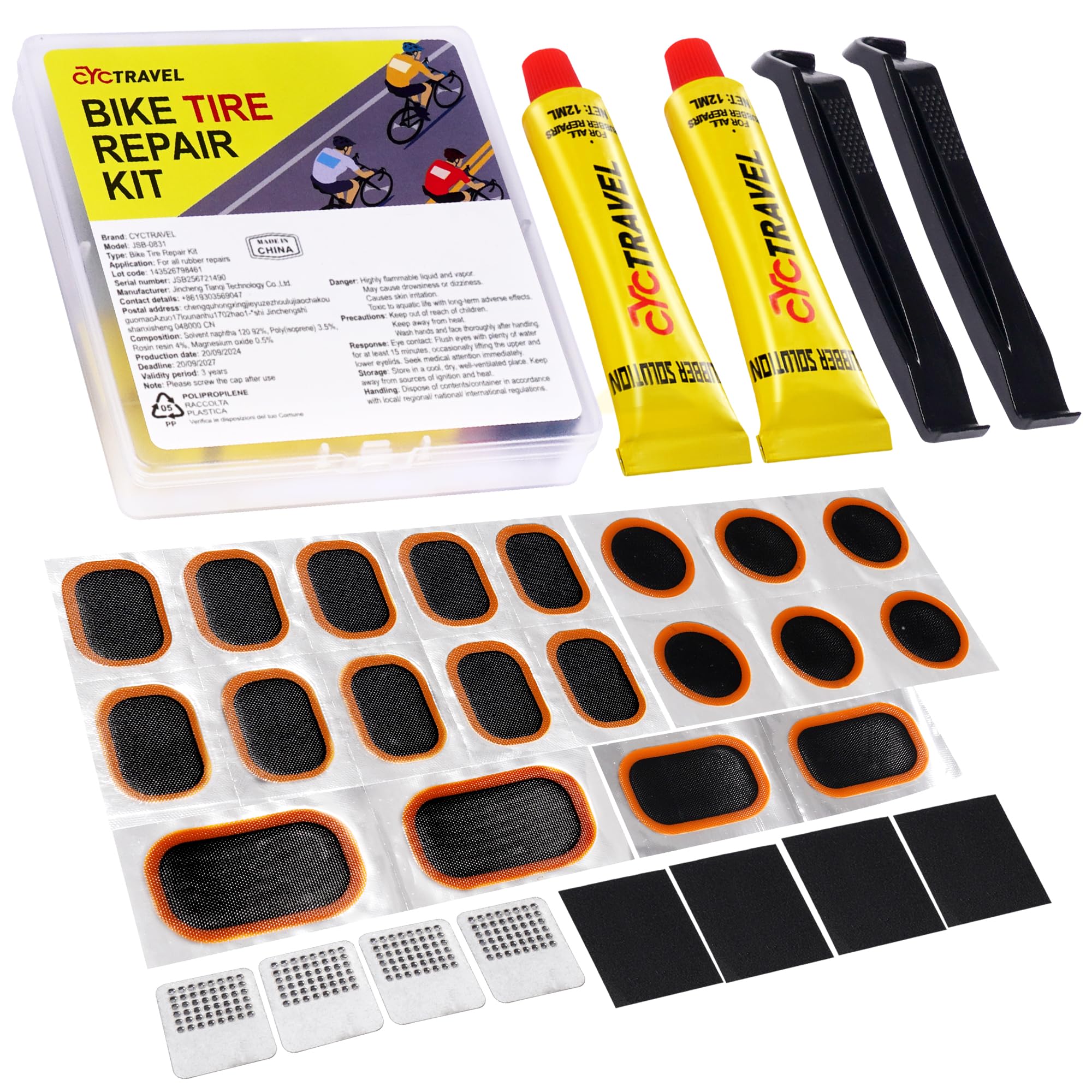 cyctravel Bike Tire Repair Kit, Bicycle Inner Tube Puncture Patch Kits with 20 PCS Vulcanizing Patches, User Manual, Metal Rasp and Tire Lever, Bike Patch Kit for Mountain and Road Bike