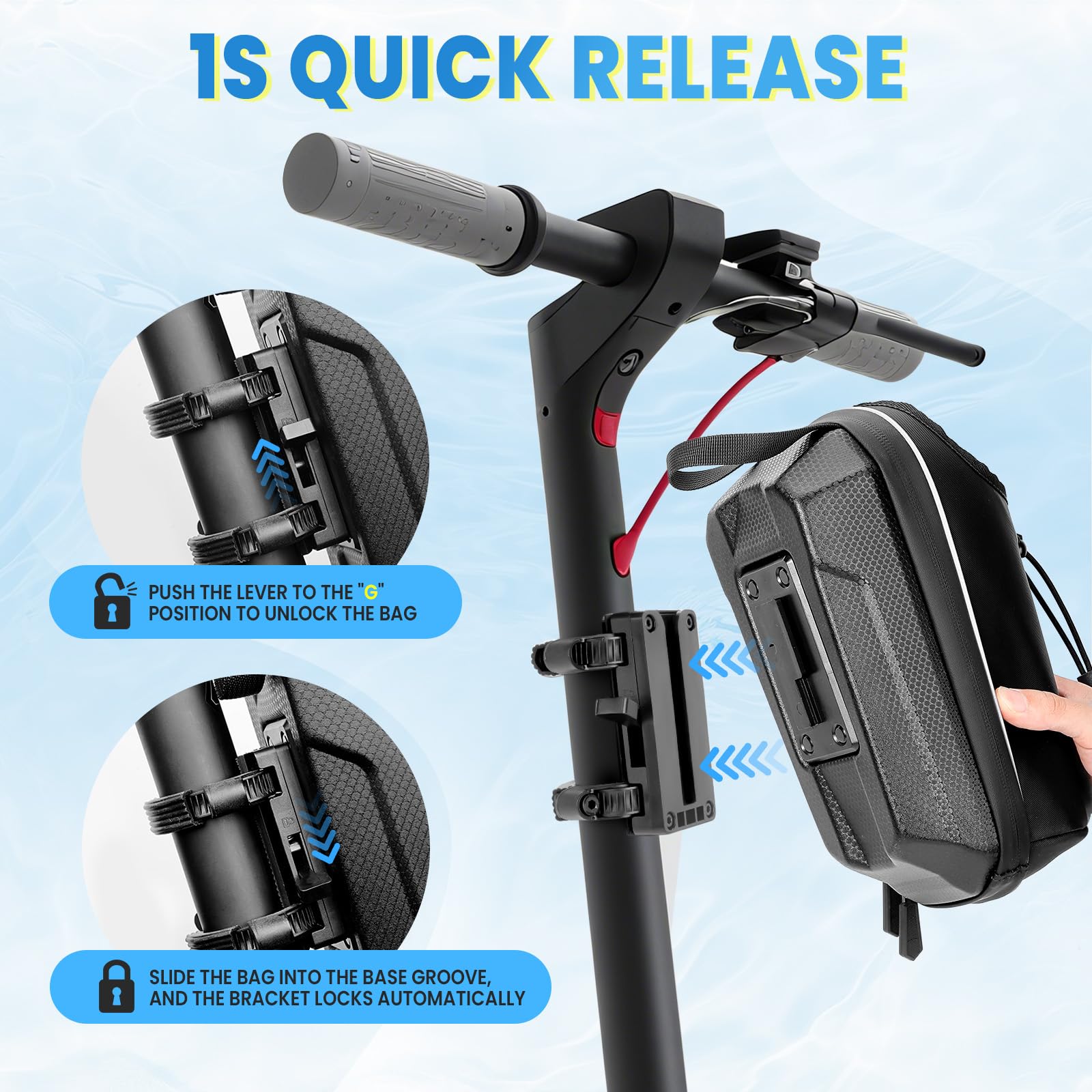 GXCROR Electric Scooter Bag 2L Large Capacity, Waterproof Front Hanging Storage Bag, Portable Handlebar Bag for Carrying Phone, Bottle, Charger Tools