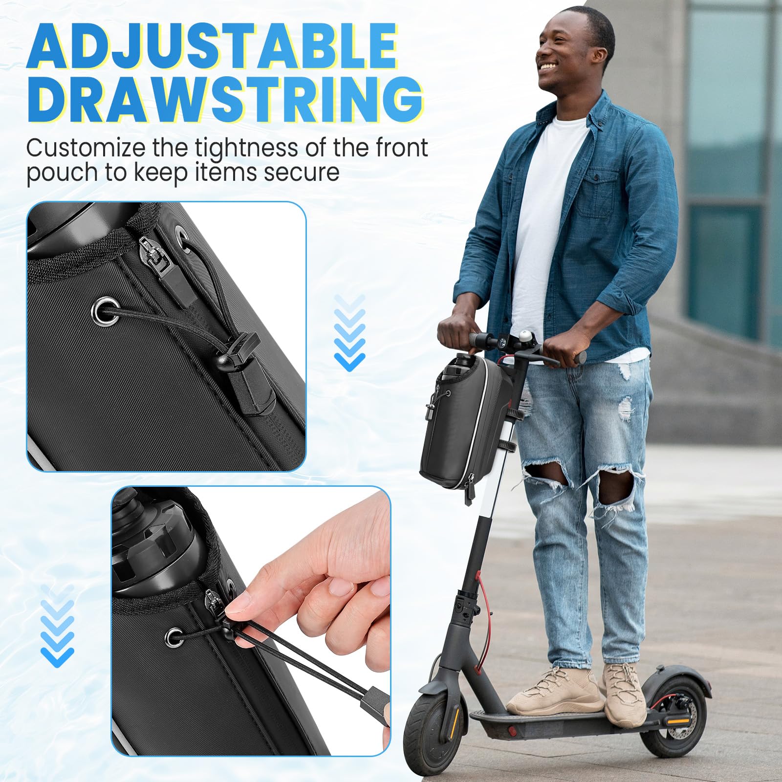 GXCROR Electric Scooter Bag 2L Large Capacity, Waterproof Front Hanging Storage Bag, Portable Handlebar Bag for Carrying Phone, Bottle, Charger Tools