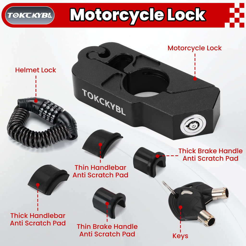 TOKCKYBL Motorcycle Lock, Heavy Duty Anti Theft Helmet, Brake and Handlebar Lock, Universal for Motorcycles, ATVs, Dirt Bikes, Mopeds，Scooters