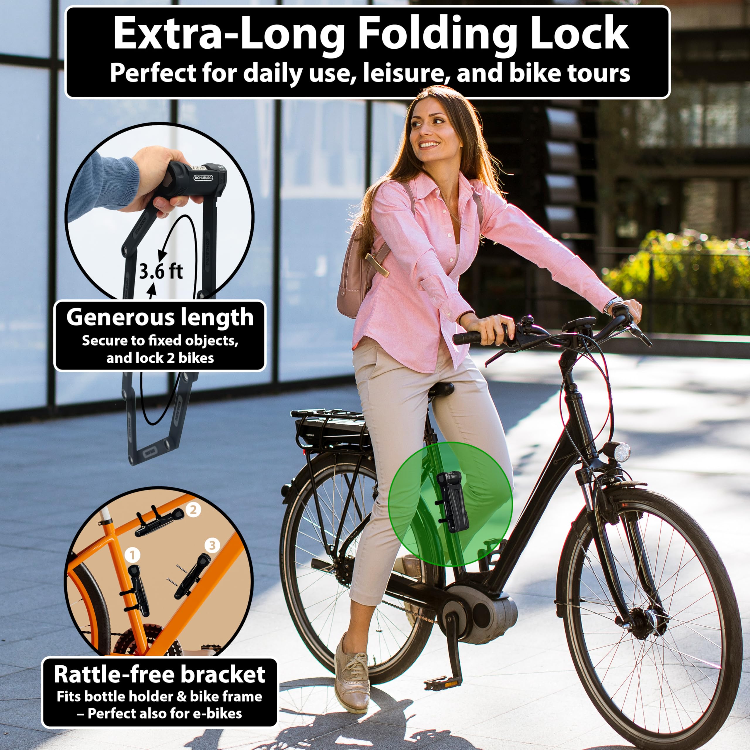 KOHLBURG Security Combination Folding Bike Lock [Bolt Cutter Proof] 43”